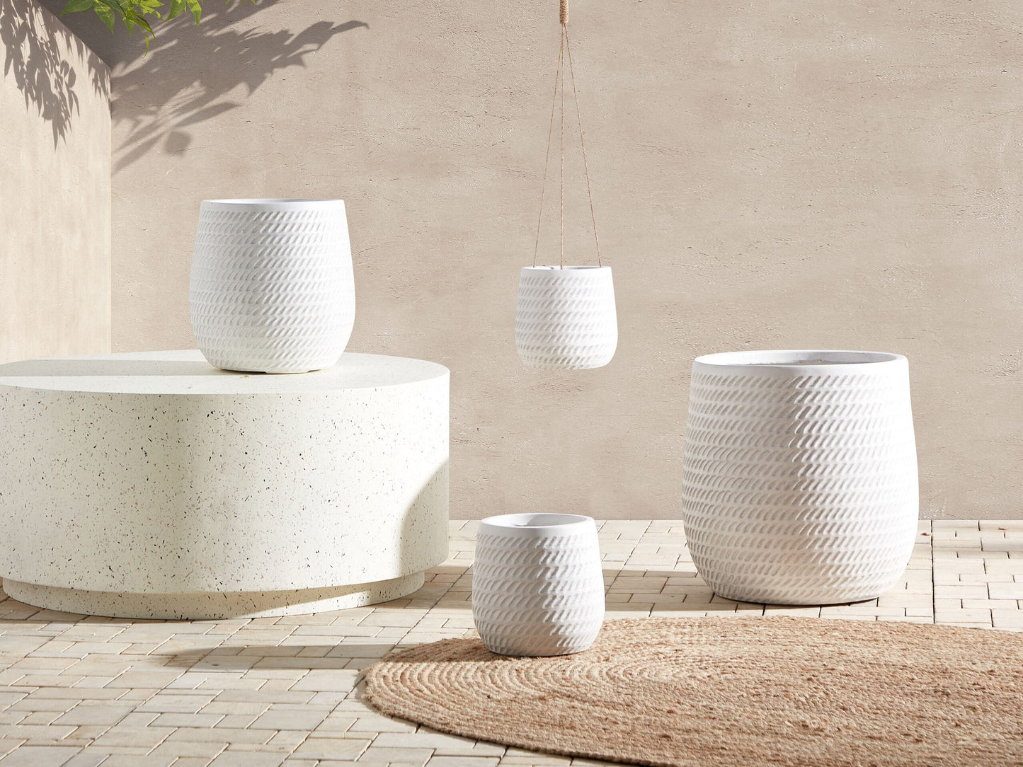 Blumenkübel LIVADIA Stein 39 cm Cremeweiss