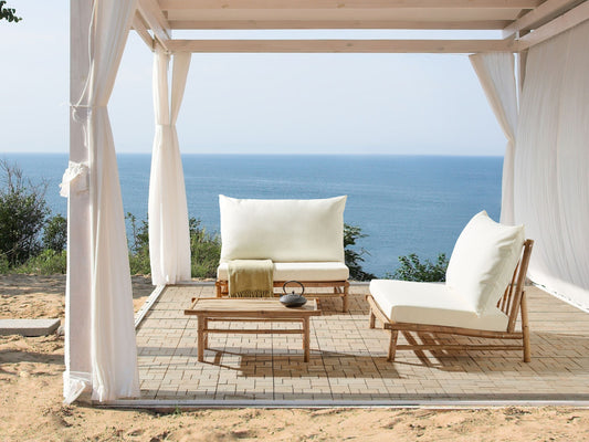 Lounge Set mit Tisch 2-Sitzer TODI Bambusholz Cremeweiss