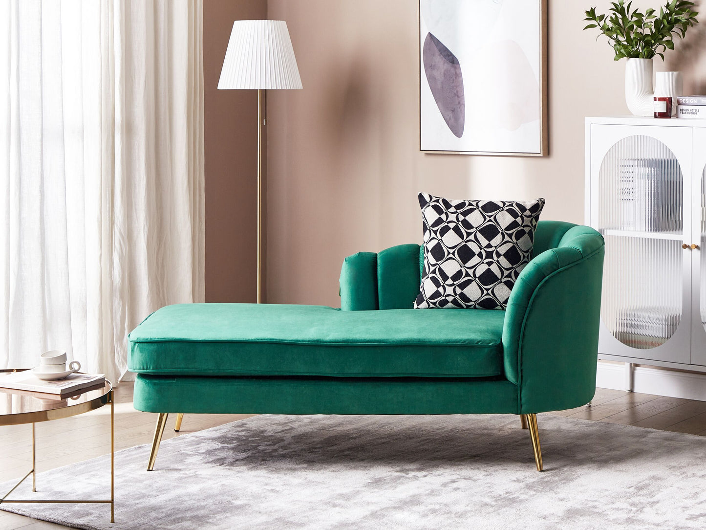 Chaiselongue Samtstoff smaragdgrün rechtsseitig ALLIER