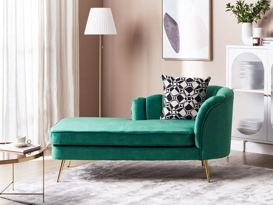Chaiselongue Samtstoff smaragdgrün rechtsseitig ALLIER