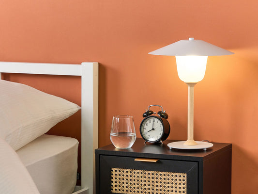 Tischlampe Holz hellbraun / weiss 39 cm Laternenoptik MOPPY