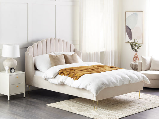 Bett mit Lattenrost Stoff AMBILLOU 140 x 200 cm Hellbeige