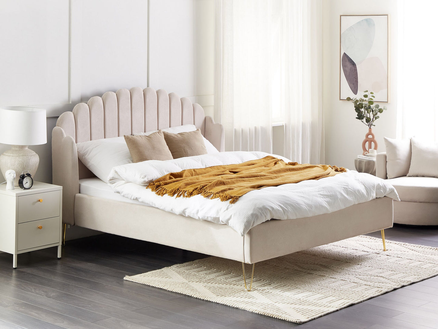 Bett mit Lattenrost Stoff AMBILLOU 160 x 200 cm Hellbeige