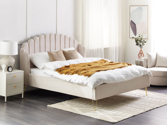 Bett mit Lattenrost Stoff AMBILLOU 160 x 200 cm Hellbeige
