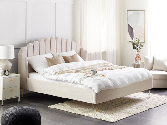 Bett mit Lattenrost Stoff AMBILLOU 180 x 200 cm Hellbeige