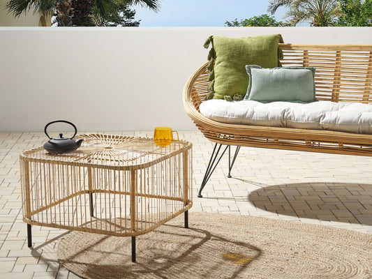 Garten Beistelltisch Rattan natürlich quadratisch 67 x 67 cm CESENATICO