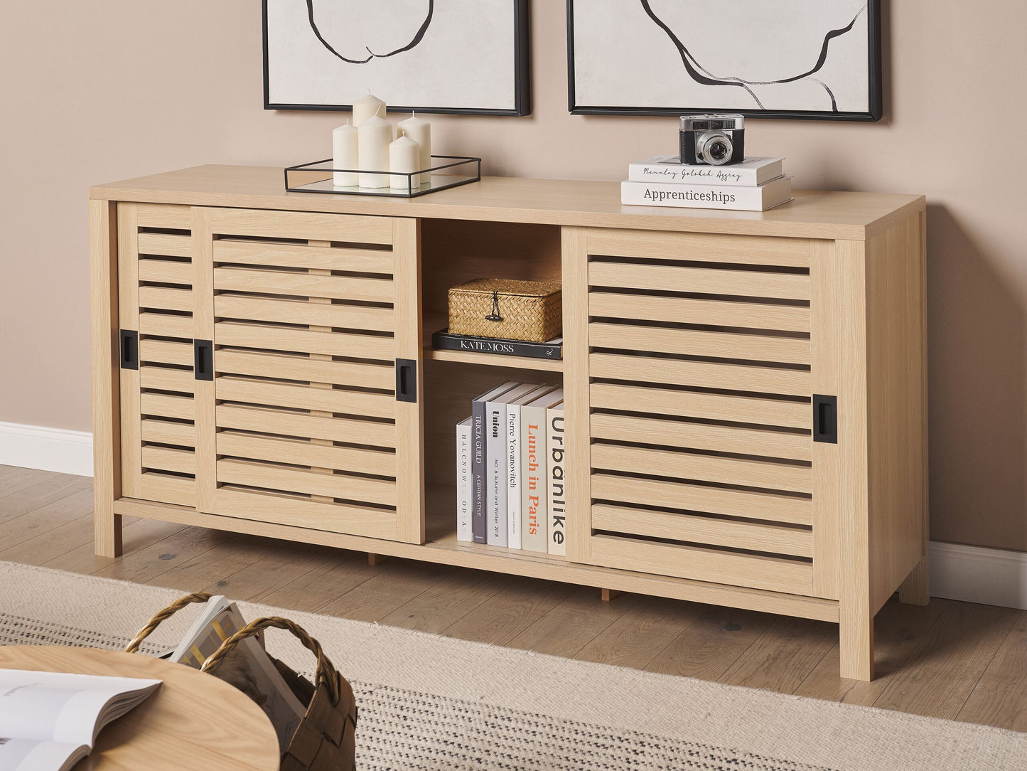 Sideboard heller Holzfarbton 3 Türen 160 x 40 x 75 cm RANDA
