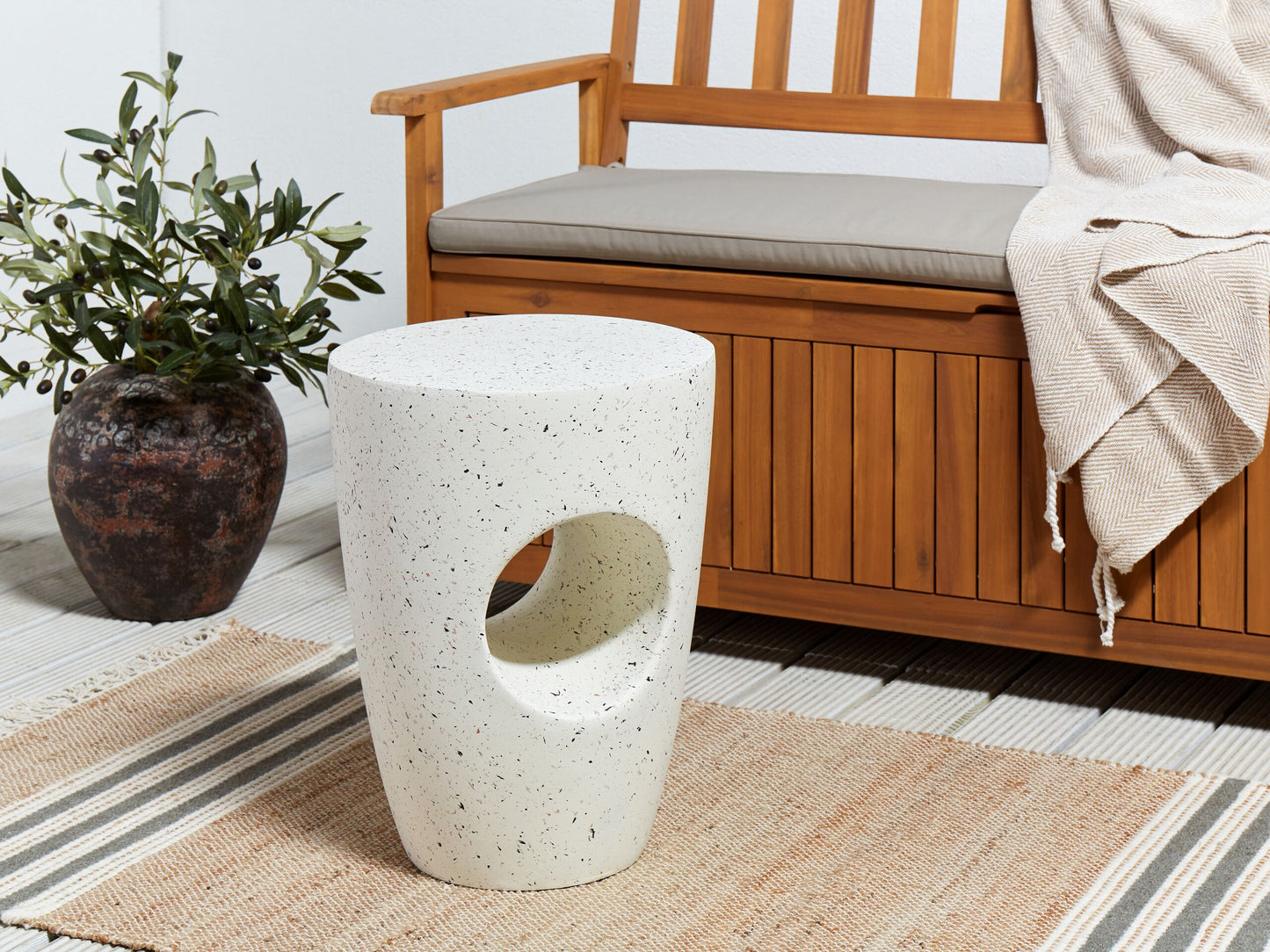 Beisttelltisch Beton cremeweiss Terrazzo Optik rund ⌀ 37 cm EDOLO