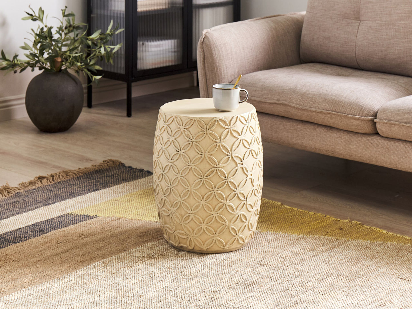 Garten Beisttelltisch Beton hellbeige rund ⌀ 33 cm ZOGNO