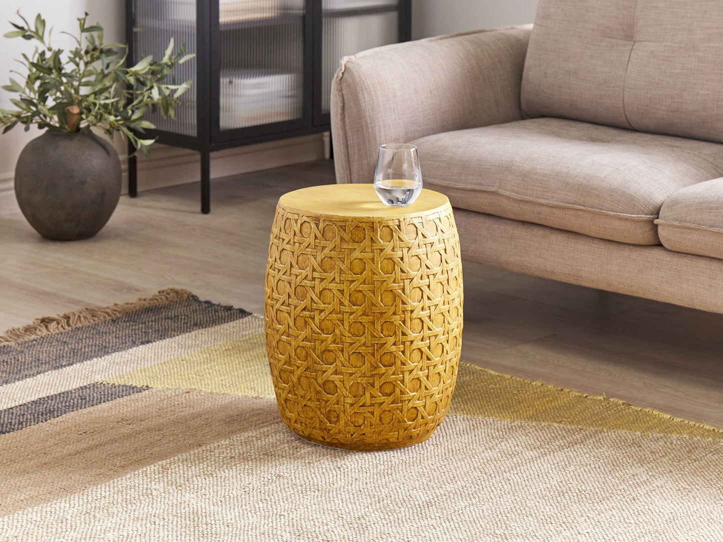Garten Beisttelltisch Beton natürlich Rattan Optik rund ⌀ 32 cm SADOLE