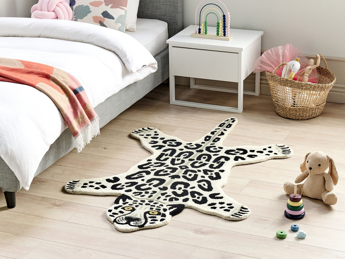 Kinderteppich Wolle beige / weiss 100 x 160 cm Leopardenmotiv MIBU
