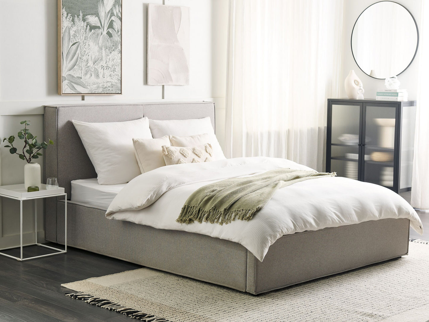 Bett mit Stauraum Stoff MOISSAC 160 x 200 cm Hellgrau