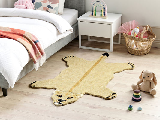 Kinderteppich Wolle beige 100 x 160 cm Löwenmotiv SARABI