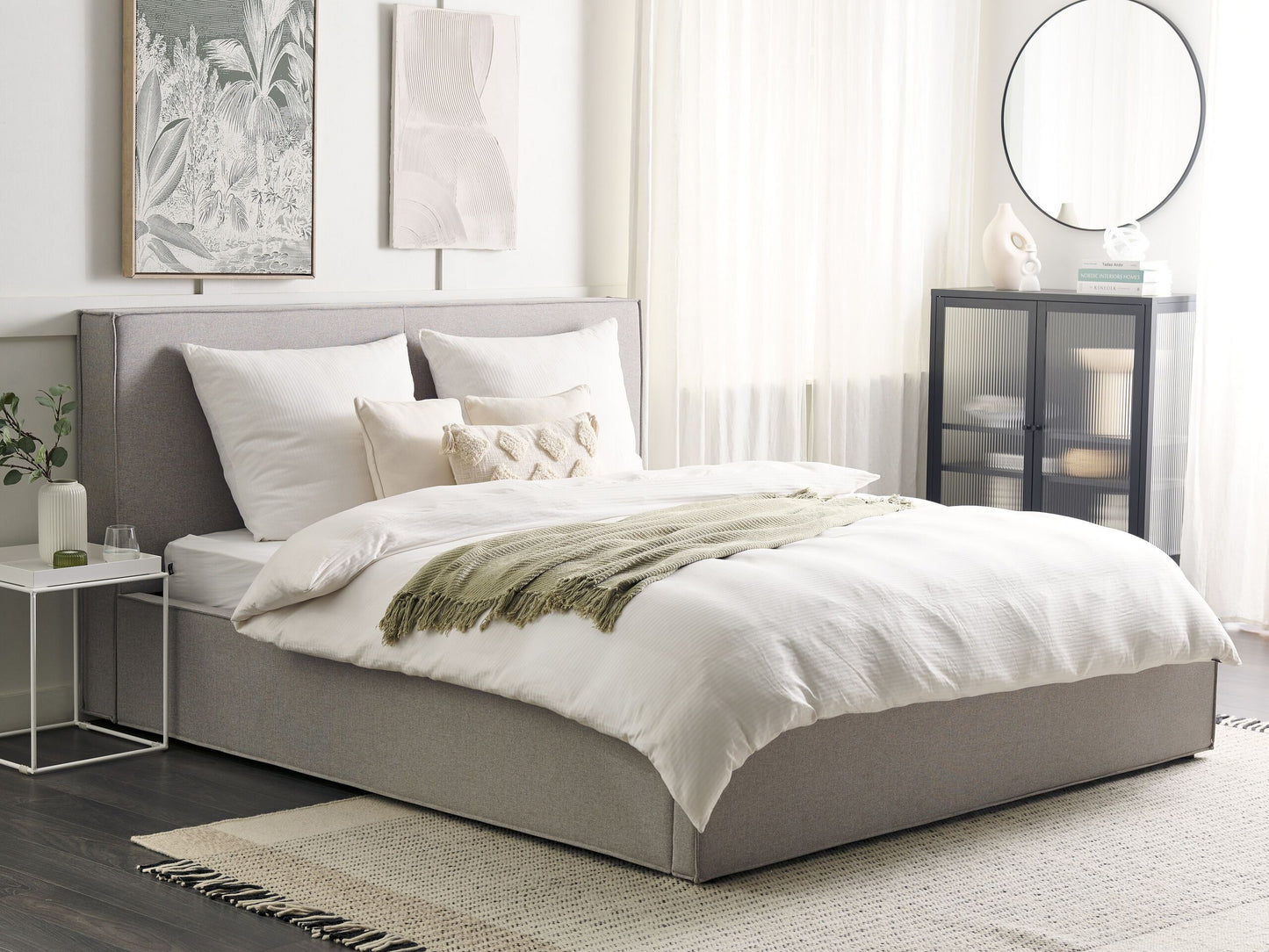 Bett mit Stauraum Stoff MOISSAC 180 x 200 cm Hellgrau