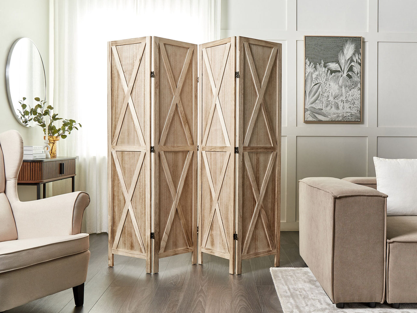 Raumteiler 4-teilig Paulowniaholz hellbraun 170 x 163 cm RIDANNA