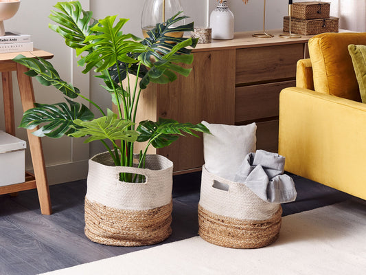 Textilkorb Baumwolle / Jute sandbeige/hellgrau 2er Set NAULLA