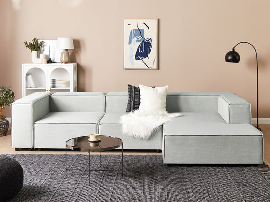 3-Sitzer Ecksofa Leinen hellgrau linksseitig APRICA