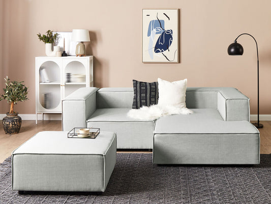 2-Sitzer Ecksofa Leinen hellgrau linksseitig mit Ottomane APRICA