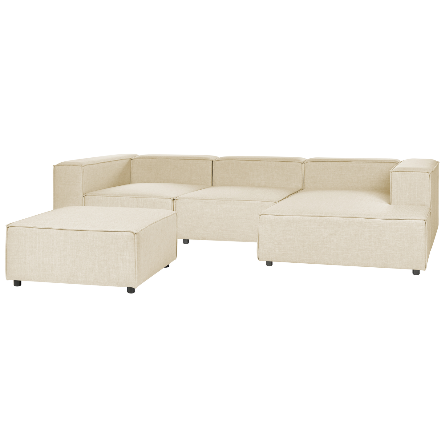 3-Sitzer Ecksofa Leinen beige linksseitig mit Ottomane APRICA