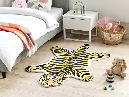 Kinderteppich Wolle beige / schwarz 100 x 160 cm Tigermotiv SHERE
