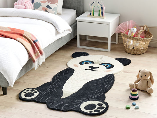 Kinderteppich Wolle schwarz / weiss 100 x 160 cm Pandamotiv JINGJING