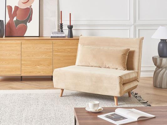 1-Sitzer Schlafsofa Samtstoff sandbeige / hellbraun SETTEN