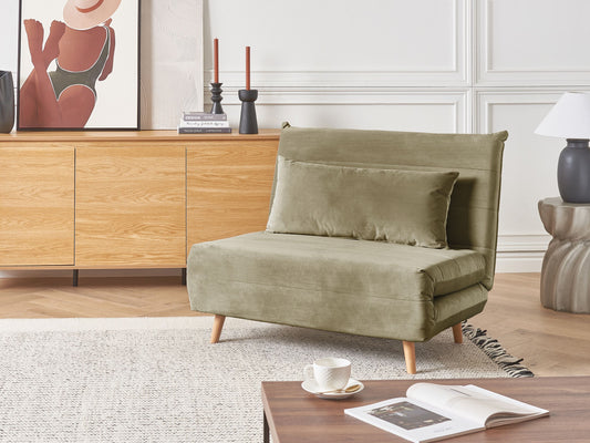 1-Sitzer Schlafsofa Samtstoff olivgrün / hellbraun SETTEN