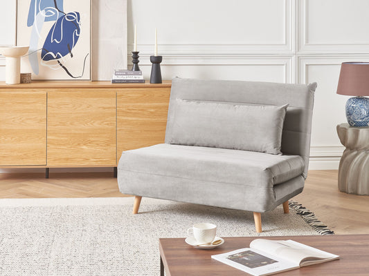 1-Sitzer Schlafsofa Samtstoff hellgrau / hellbraun SETTEN