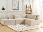 3-Sitzer Ecksofa Cord hellbeige linksseitig mit Ottomane LEMVIG