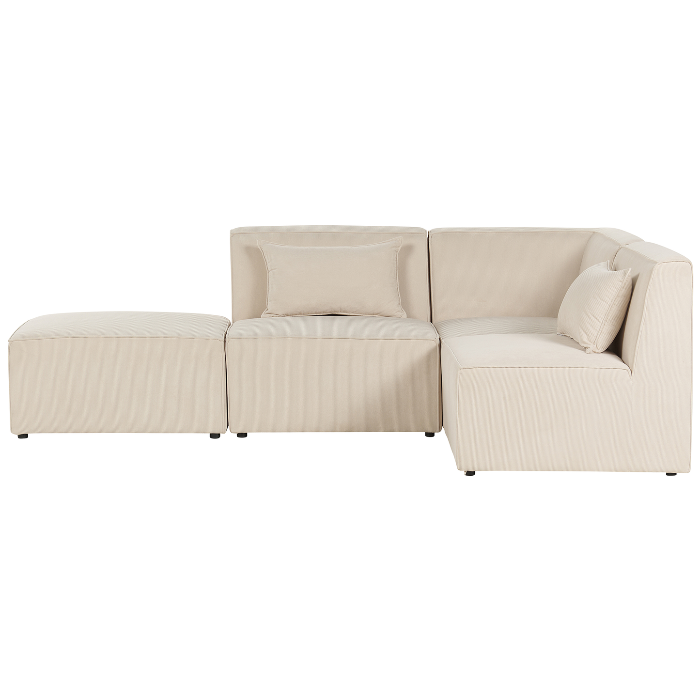 3-Sitzer Ecksofa Cord hellbeige linksseitig mit Ottomane LEMVIG