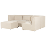 4-Sitzer Ecksofa Cord hellbeige linksseitig mit Ottomane LEMVIG