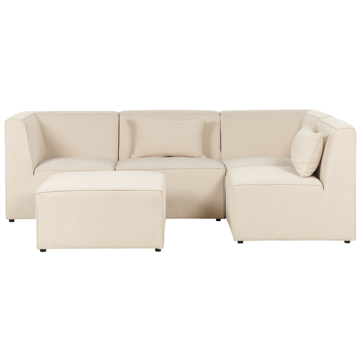 4-Sitzer Ecksofa Cord hellbeige linksseitig mit Ottomane LEMVIG