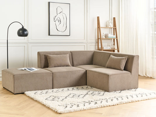 3-Sitzer Ecksofa Cord taupe linksseitig mit Ottomane LEMVIG