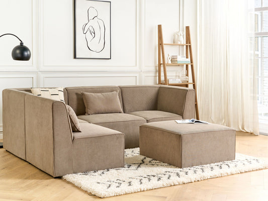 4-Sitzer Ecksofa Cord taupe rechtsseitig mit Ottomane LEMVIG