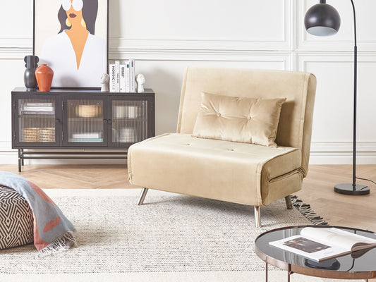 1-Sitzer Schlafsofa Samtstoff sandbeige / silber FARRIS