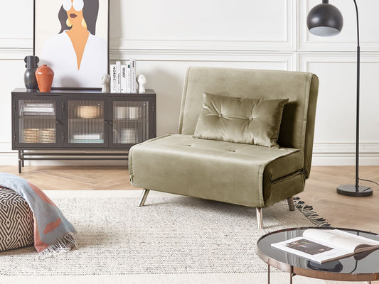 1-Sitzer Schlafsofa Samtstoff olivgrün / silber FARRIS