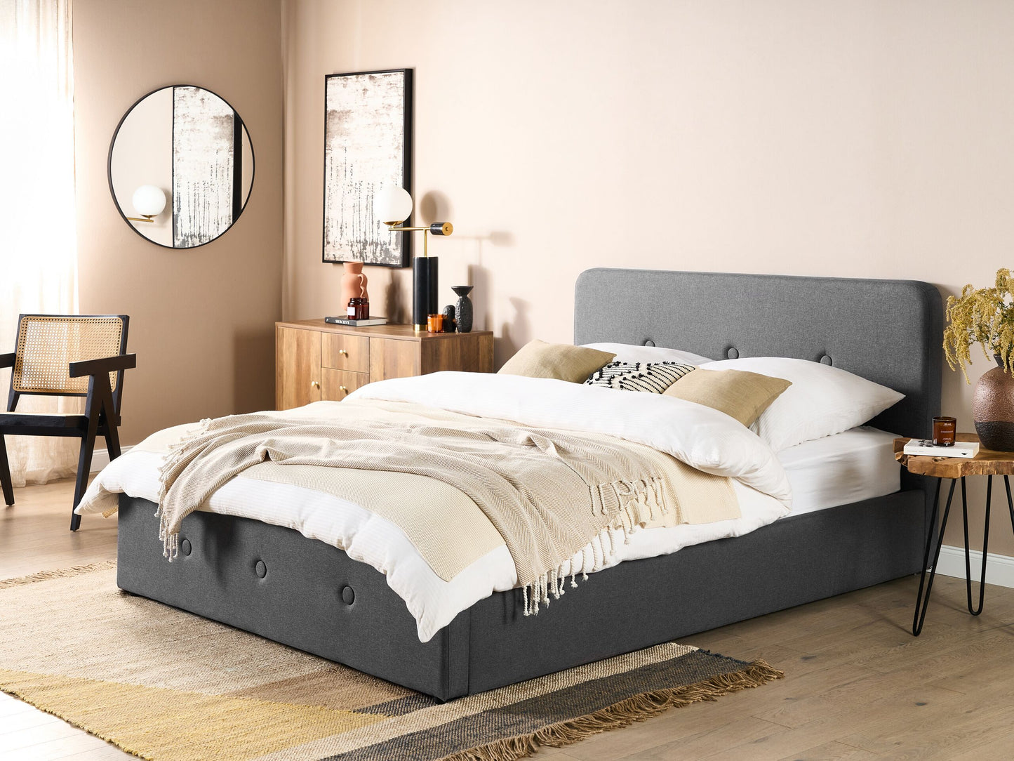 Bett mit Stauraum Stoff RENNES 160 x 200 cm Dunkelgrau