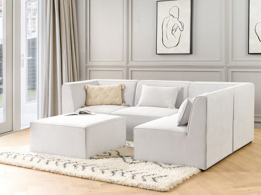 4-Sitzer Ecksofa Cord cremeweiss linksseitig mit Ottomane LEMVIG