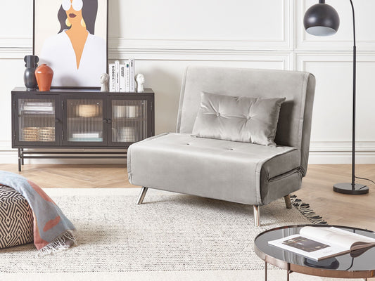 1-Sitzer Schlafsofa Samtstoff hellgrau / silber FARRIS