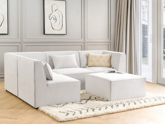 4-Sitzer Ecksofa Cord cremeweiss rechtsseitig mit Ottomane LEMVIG