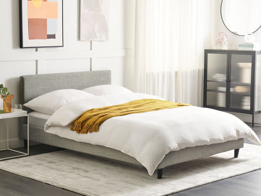 Bett mit Lattenrost Stoff FITOU 140 x 200 cm Hellgrau