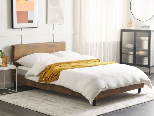 Bett mit Lattenrost Kunstleder FITOU 140 x 200 cm Braun