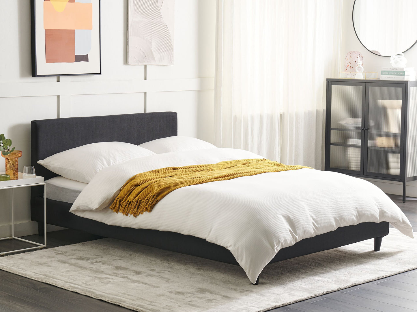 Bett mit Lattenrost Stoff FITOU 140 x 200 cm Schwarz