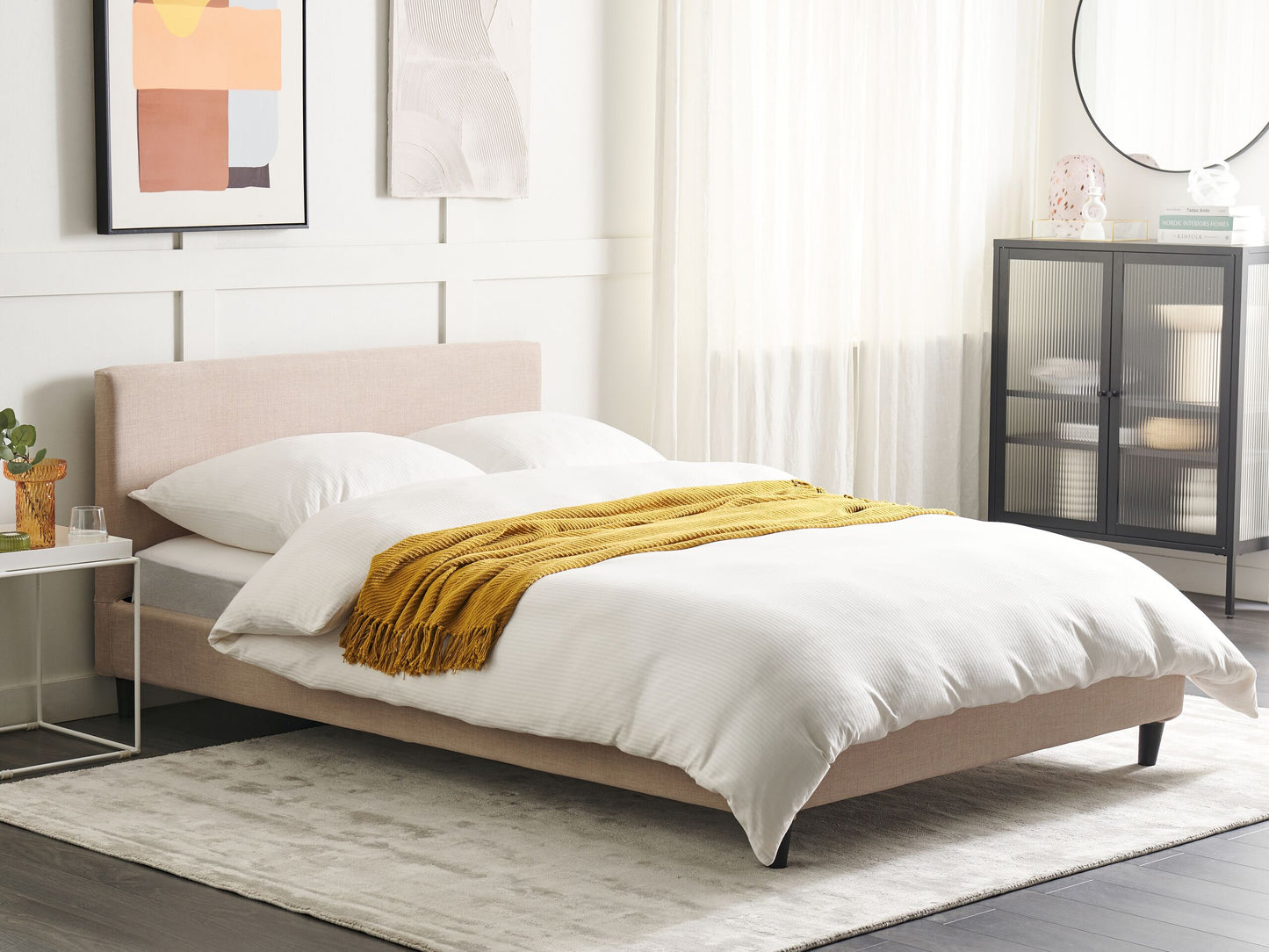 Bett mit Lattenrost Stoff FITOU 140 x 200 cm Beige