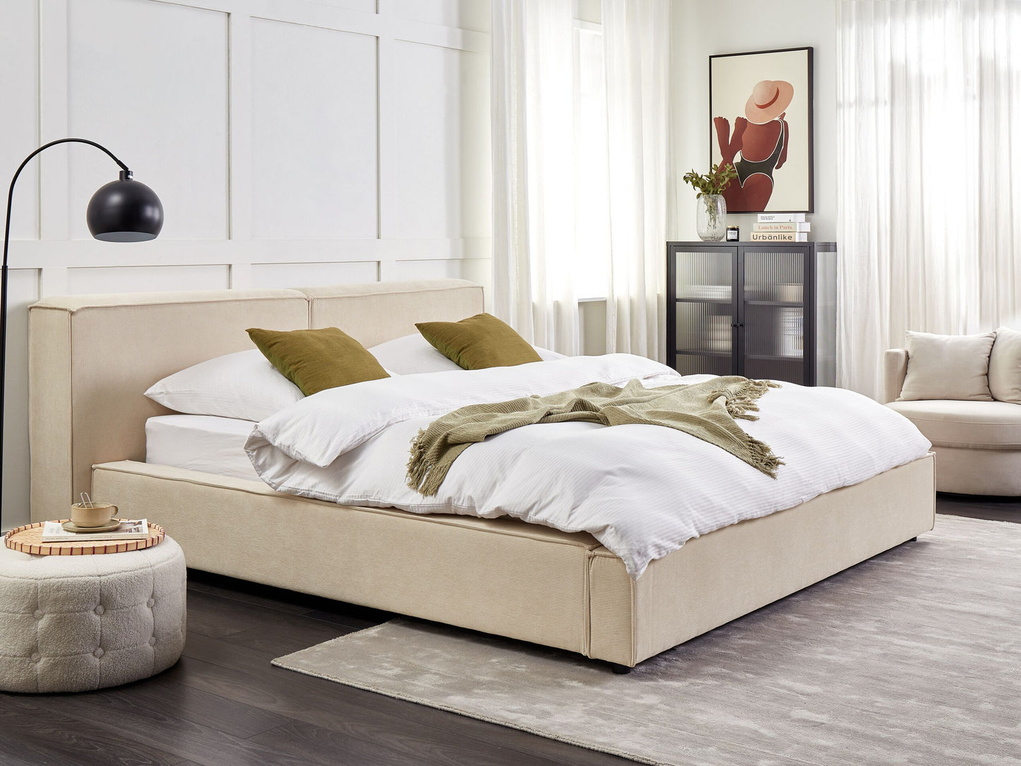 Bett mit Lattenrost Cord LINARDS 180 x 200 cm Beige