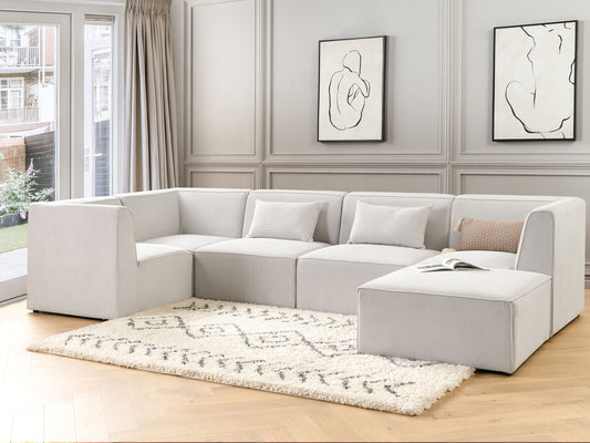 5-Sitzer Ecksofa Cord cremeweiss rechtsseitig mit Ottomane LEMVIG