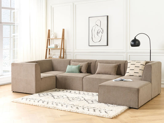 5-Sitzer Ecksofa Cord taupe rechtsseitig mit Ottomane LEMVIG
