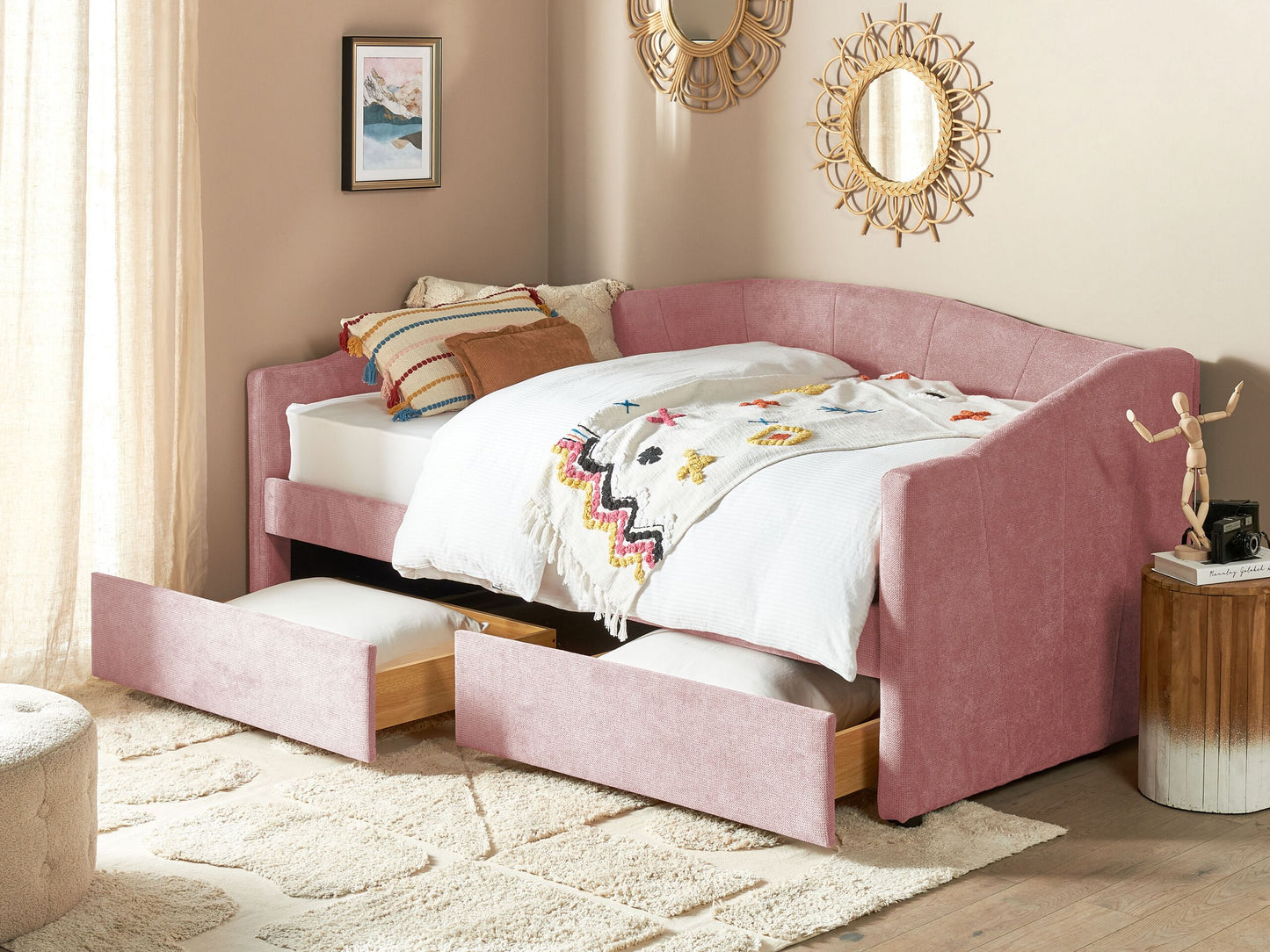 Tagesbett mit Stauraum Stoff VITTEL 90 x 200 cm Rosa