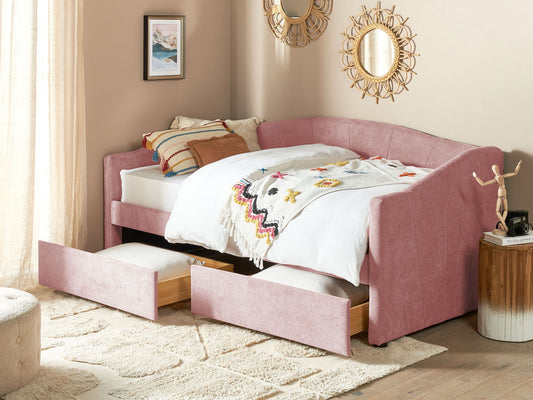 Tagesbett mit Stauraum Stoff VITTEL 90 x 200 cm Rosa