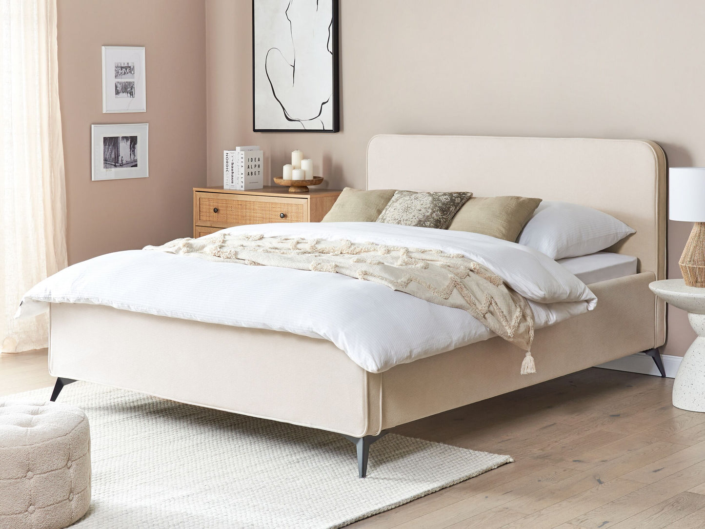 Bett mit Lattenrost Cord VALOGNES 160 x 200 cm Hellbeige